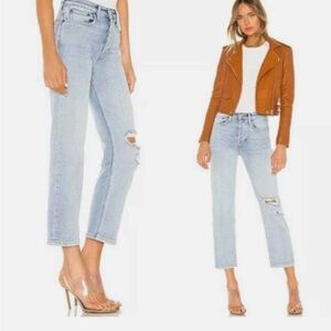 Re/done high rise stovepipe jeans lived in light distressed